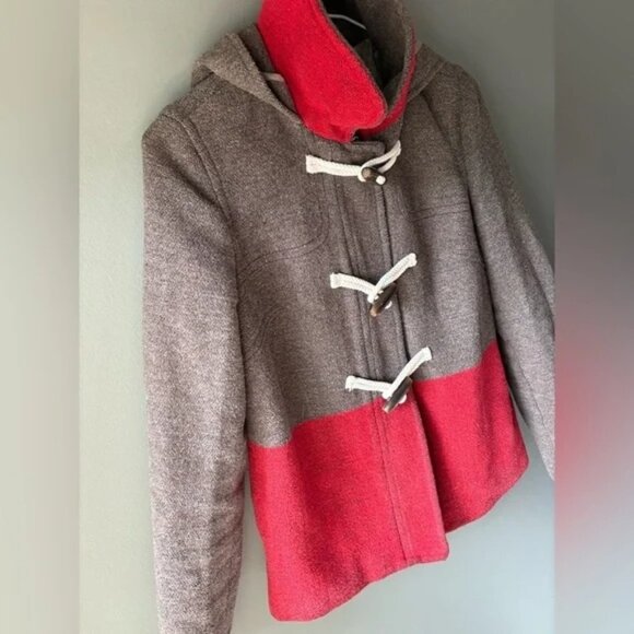 Old Navy, size xsmall, Brown and Red Toggle Coat, wool Blend, hood, zipper - Picture 4 of 7